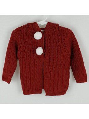 PatPat Infant Size 6-9 Months Red White Cabled Hooded Snap Up Cardigan NWT